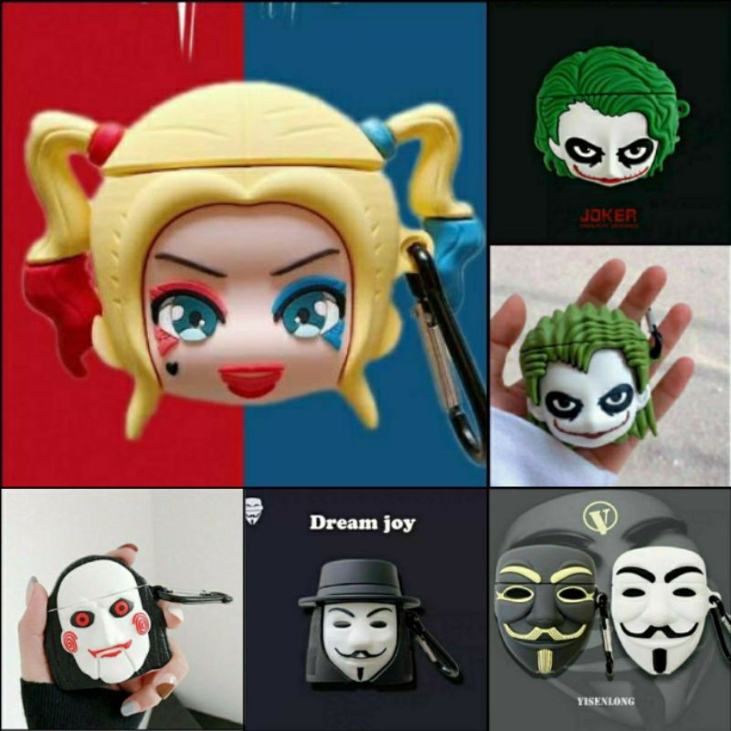 (Order 7 ngày) Case bảo vệ Airpods Pro/1/2 joker / harley quinn/ jigsaw/ mặt nạ hacker halloween venice mask