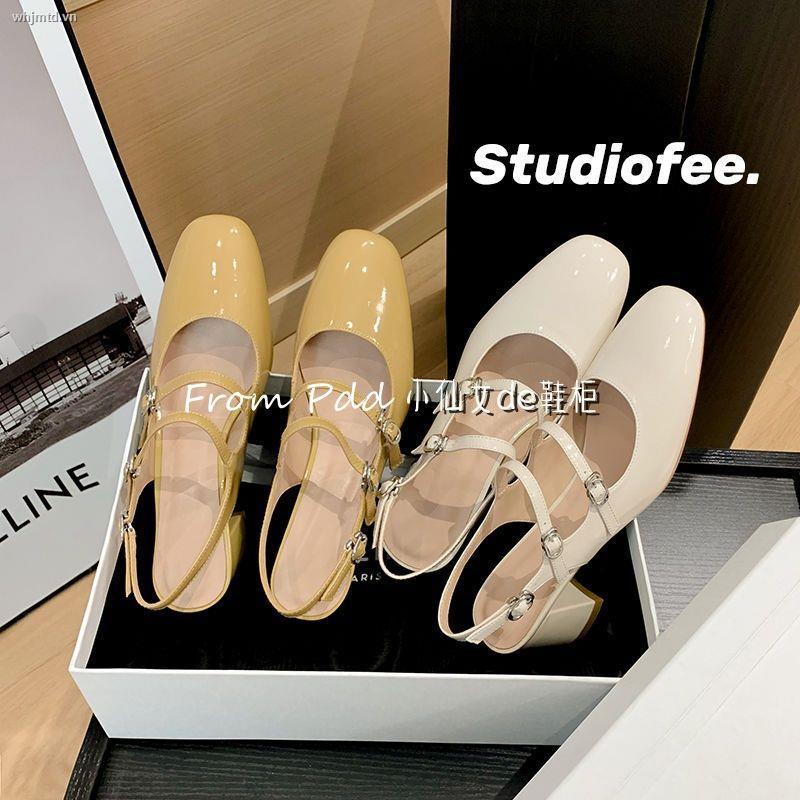 Giày Sandal Cao Gót 2022 Đế Dày Hở Ngón Cài Khóa Bằng Da Bóng Phong Cách Pháp Thời Trang Xuân Hè Cho Nữ
