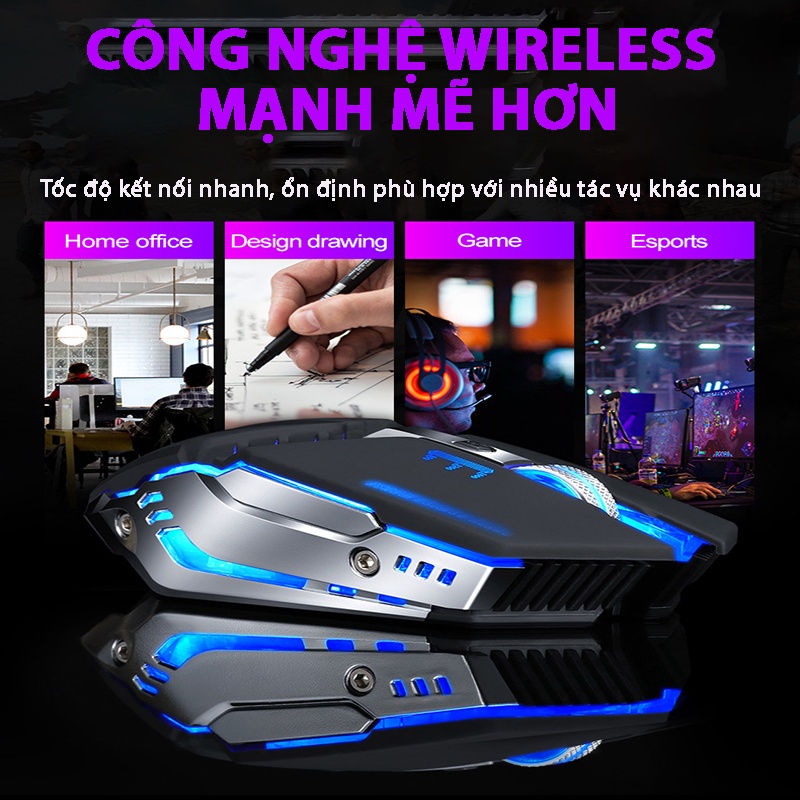 Chuột Không Dây Gaming Cao Cấp Q15 có đèn LED tự động đổi màu,có thể sạc lại, kết nối 2.4GHZ chuyên game