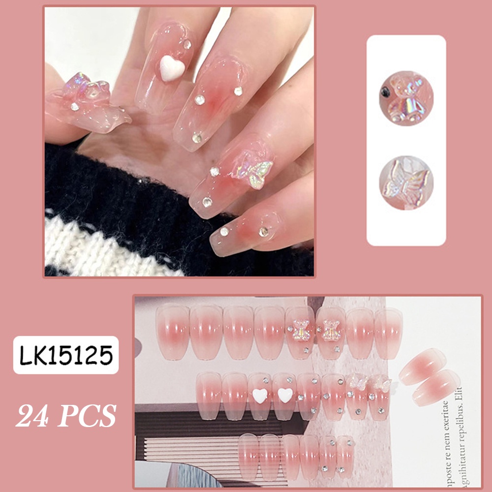 Bộ 24 Móng Tay Giả Đính Nơ Thanh Lịch Cho Nữ