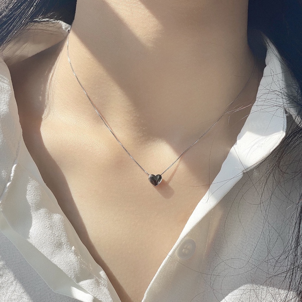 Dây chuyền nữ bạc PANSY mặt tim phồng trơn dây mảnh, vòng cổ nữ hình trái tim bạc đẹp