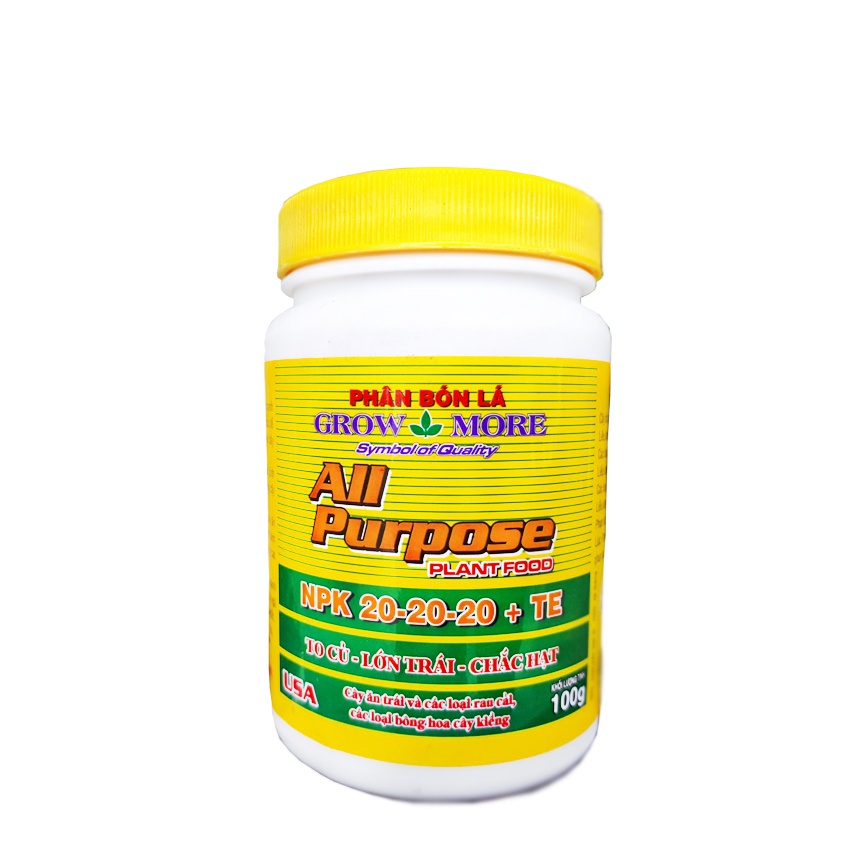 Phân bón lá cao cấp Growmore 20-20-20+TE USA hộp 100g