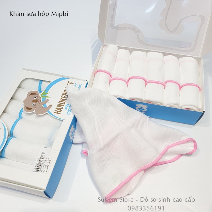 Khăn Sữa Hộp Mipbi/Khăn Sữa Cho Bé 100% Cotton Thấm Hút Tốt,Diệt Khuẩn 30x30cm 6c (3 Lớp,4 Lớp)