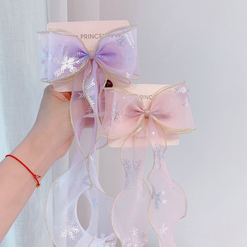 Kẹp tóc AMILA phối nơ dây dài bằng sợi băng tuyết chất lượng cao cho bé gái