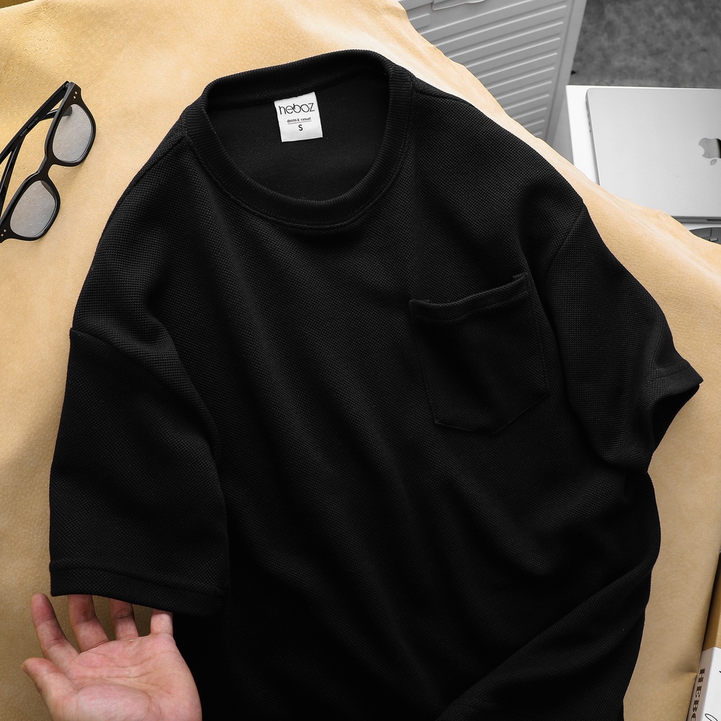 Áo thun oversize HEBOZ 4M 1 túi unisex nam nữ form rộng chất pique dày dặn thoáng mát co giãn 4 chiều - 00000954