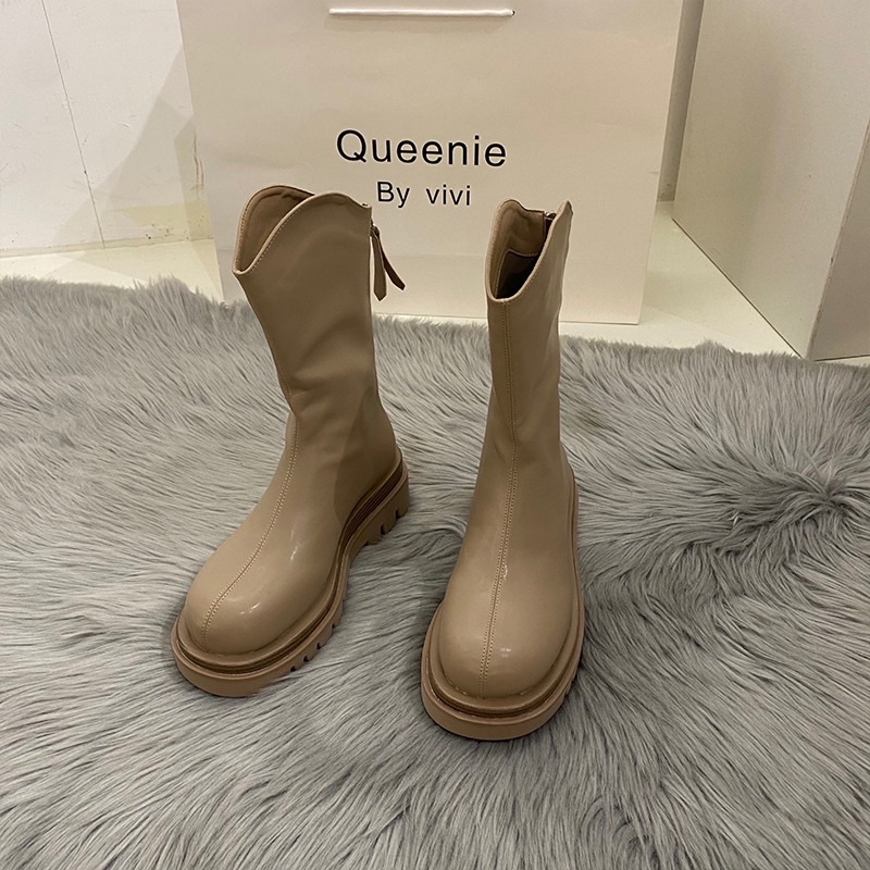 (Order-J1) GIÀY BOOT NỮ ULZZANG CỔ LỬNG BẮP CHÂN VẠT CHÉO VÁT CÓ KHOÁ SAU