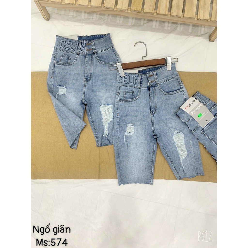 Quần ngố jean lưng cao 2 nút rách nhẹ cực xinh , chất jean dày dặn co giãn