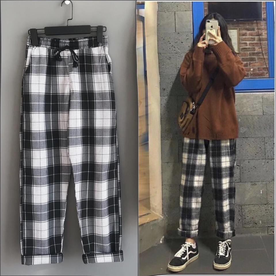 QUẦN SỌC CARO UNISEX QUẦN BAGGY CARO LƯNG THUN PLAID PANTS CAO CẤP - MM  ྇