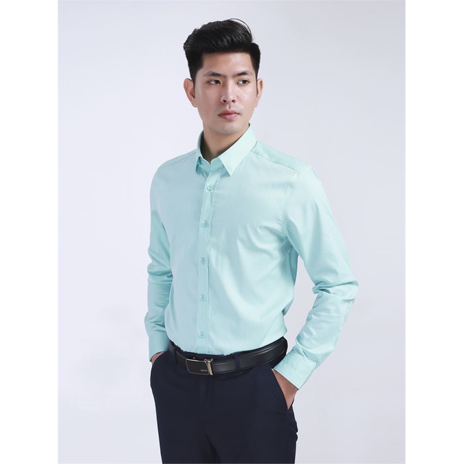 Áo sơ mi nam dài tay Aristino xanh ngọc. sợi tre thấm hút, from slim, tà lượn ALS19208