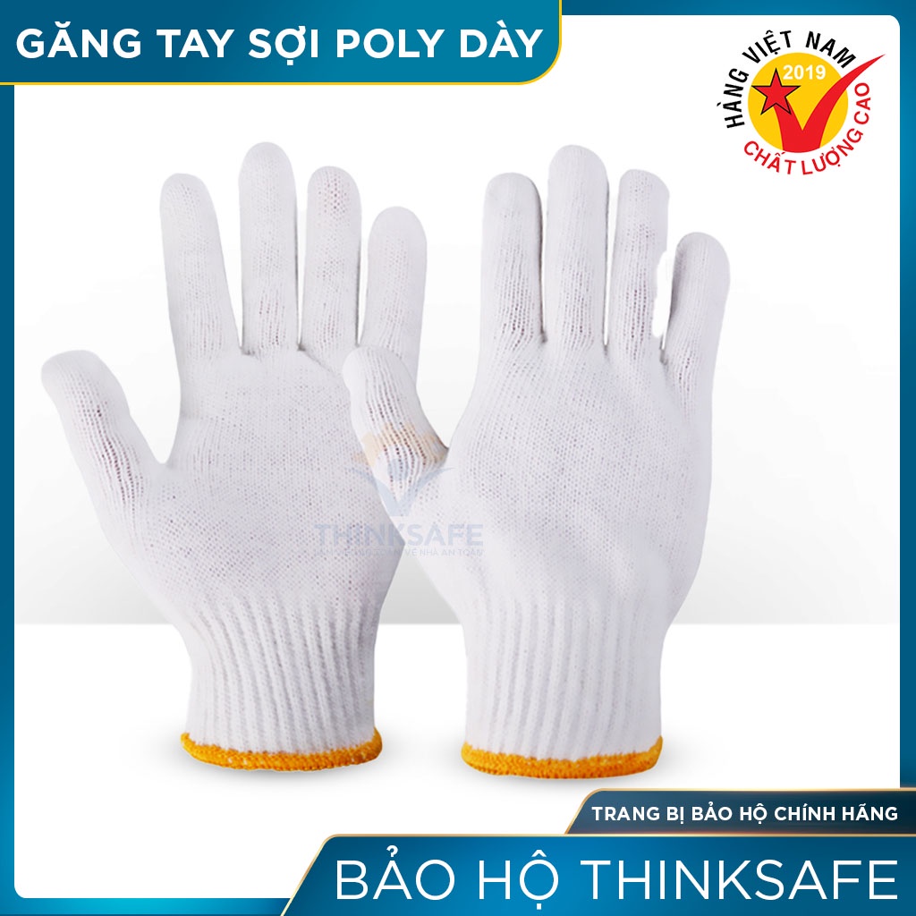 Găng tay lao động sợi Poly Thinksafe, bao tay đa dụng, bảo vệ tay chống trơn trượt thao tác linh hoạt, thoáng khí - 80g