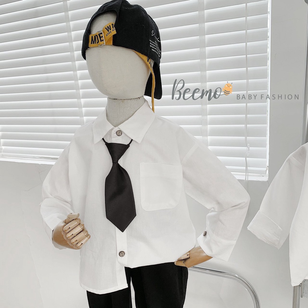 Set sơ mi kèm cavart cho bé trai Beemo, Chất liệu thô Hàn, quần kaki mềm mại B108