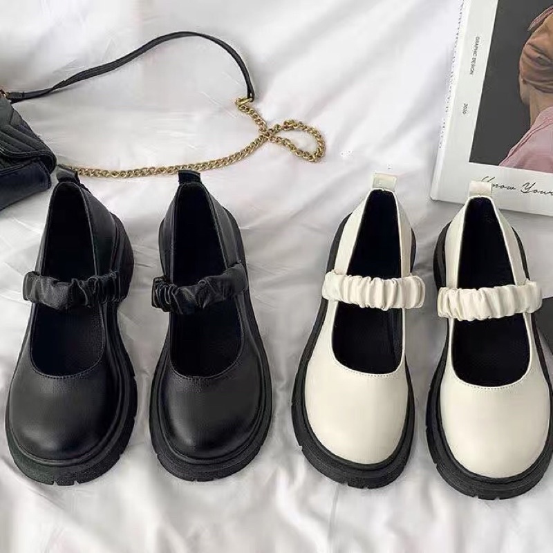 Giày búp bê lôlita quai chun nữ da mềm độn đế cao cấp