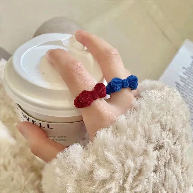 Nhẫn hình nơ bằng nhung dễ thương có thể điều chỉnh cho nữ