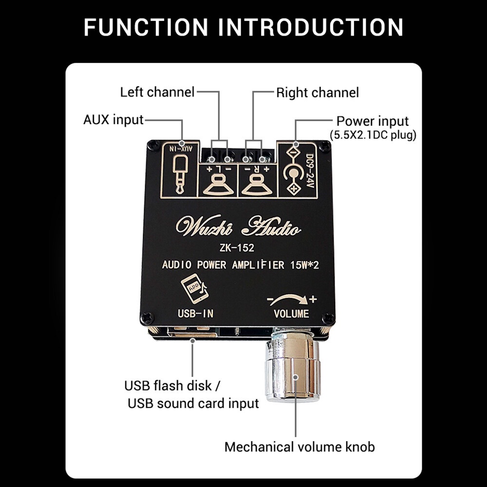 ZIQQUCU Bộ khuếch đại âm thanh ZK-152/ ZK-152T Bluetooth 2.0 5.1 15W+15W