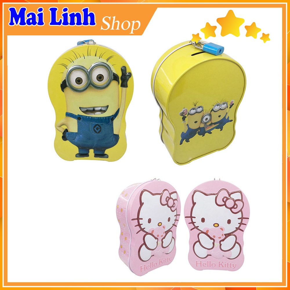 Ống heo tiết kiệm bằng sắt có khóa mini-Hình minion-kitty-nhện