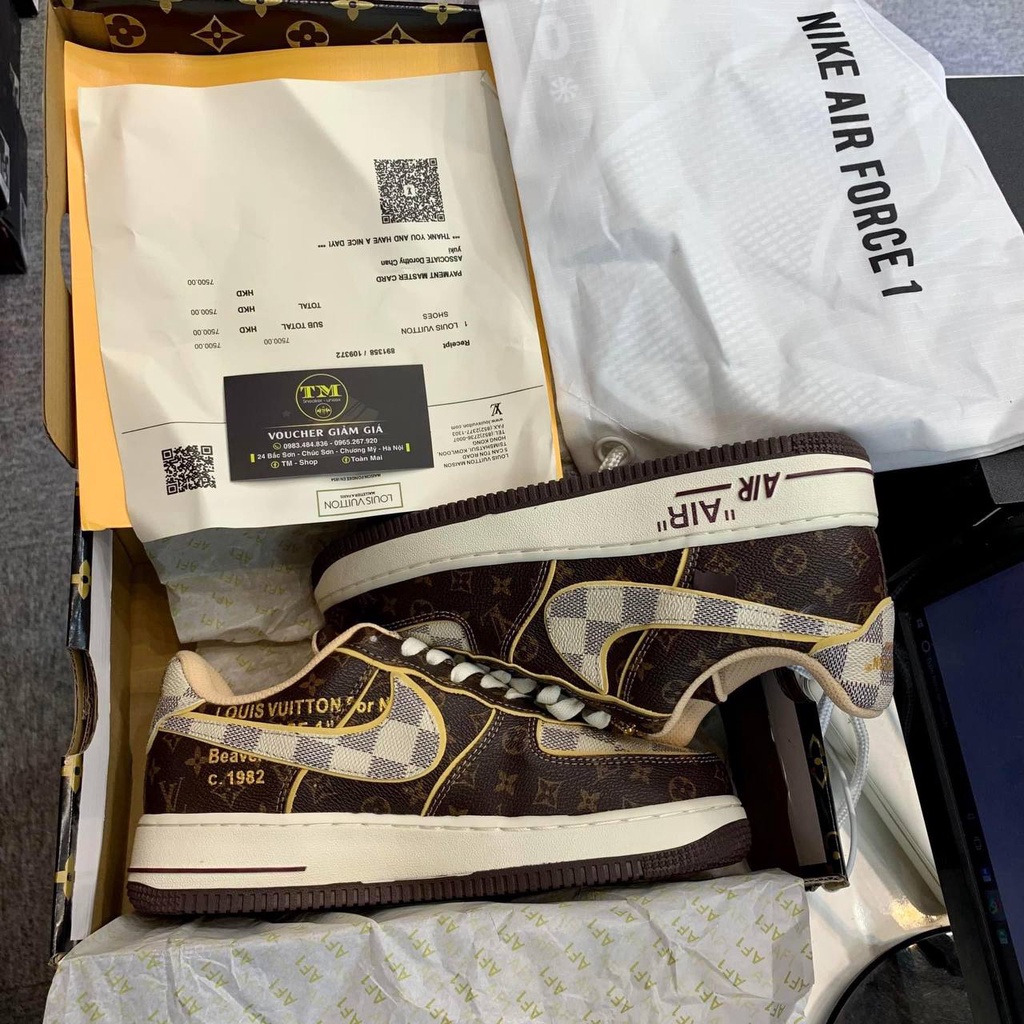 GIÀY THỂ THAO NAM NỮ CAO CẤP - N. AF LUVITON NÂU KÈM TAG