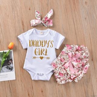 Set áo liền quần & băng đô quấn đầu in hoa cho bé gái sơ sinh