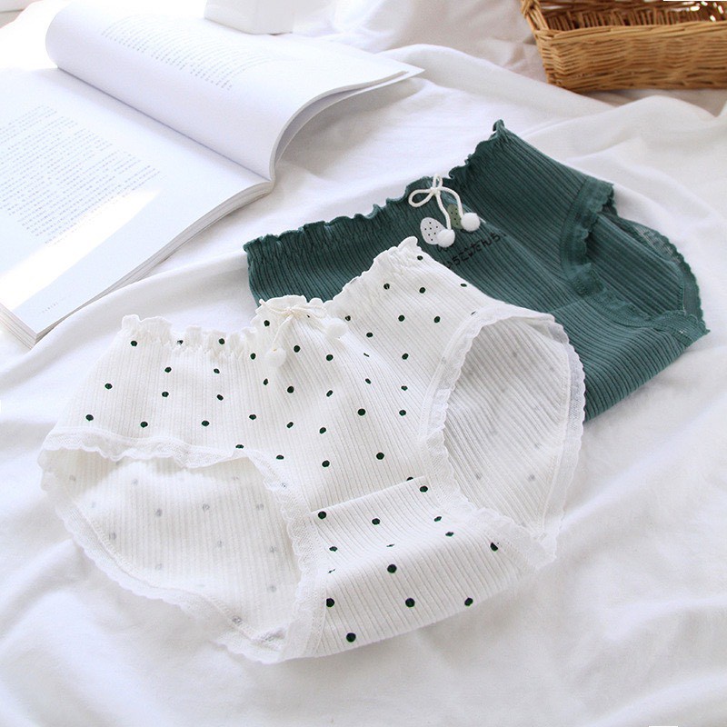 Quần Lót Nữ Cotton ❤️FREESHIP❤️ Set Cotton gân tăm viền ren tông xanh mát dịu mẫu 3778