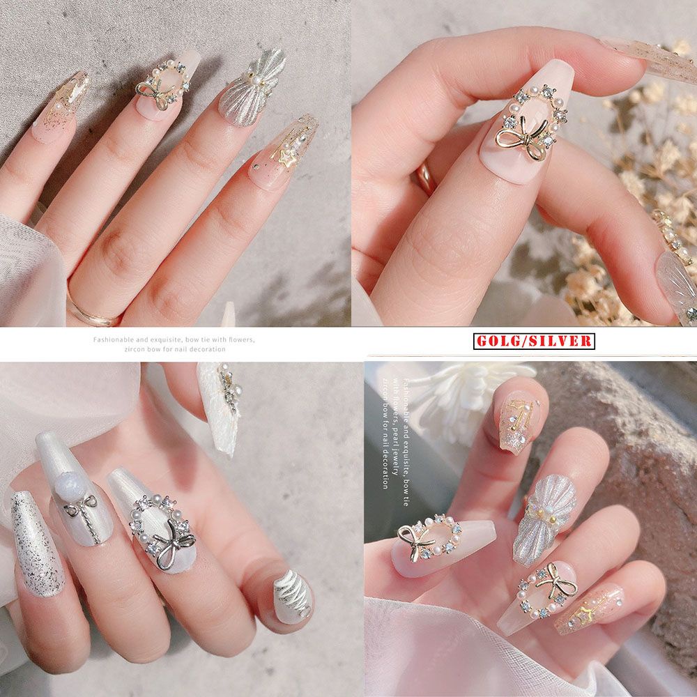 Móng Tay Vòng Hoa Mới OKDEALS|Ngọc Trai Trang Trí Móng Tay Zircon|Vòng Hoa 3D Đính Đá Trang Trí Móng Tay Nhiều Màu Sắc