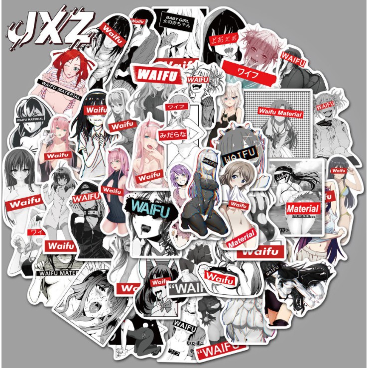 Combo Sticker WAIFU SEXY ANIME nhựa PVC không thấm nước, dán nón bảo hiểm, laptop, điện thoại, Vali, xe