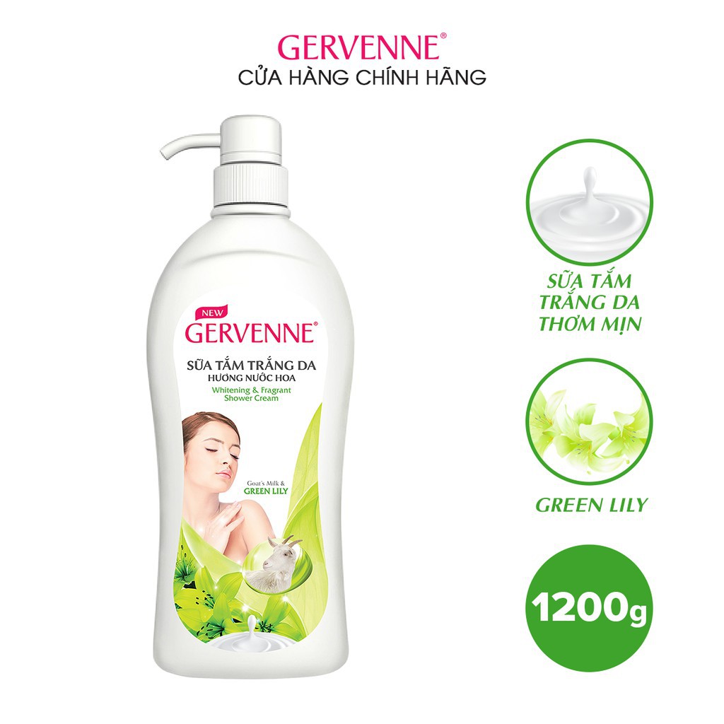 Combo Sữa tắm trắng da nước hoa Gervenne Green Lily 1200g + Lăn khử mùi trắng da Green Lily 50ml