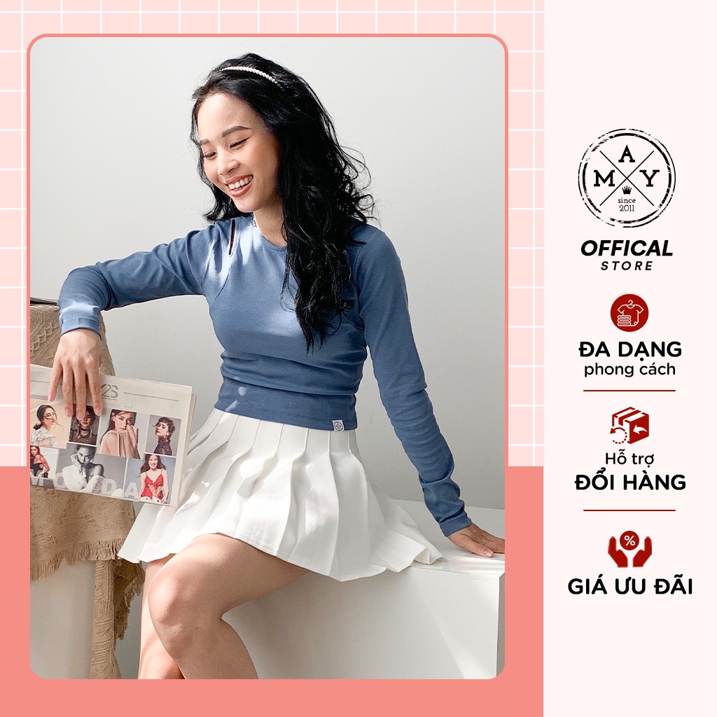 Áo Croptop Dài Tay Nữ MAY.SINCE 2011 Thiết Kế Khoét Vai, Ôm Nhẹ Tôn Dáng, Màu Sắc Cơ Bản Dễ Kết Hợp VAK05-0129