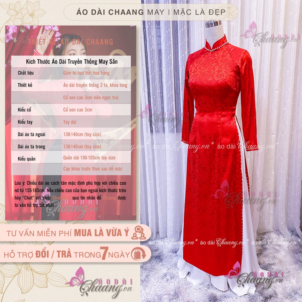 Áo dài gấm nữ CHAANG May sẵn áo dài đính đá ngọc, dự tiệc cưới sang trọng
