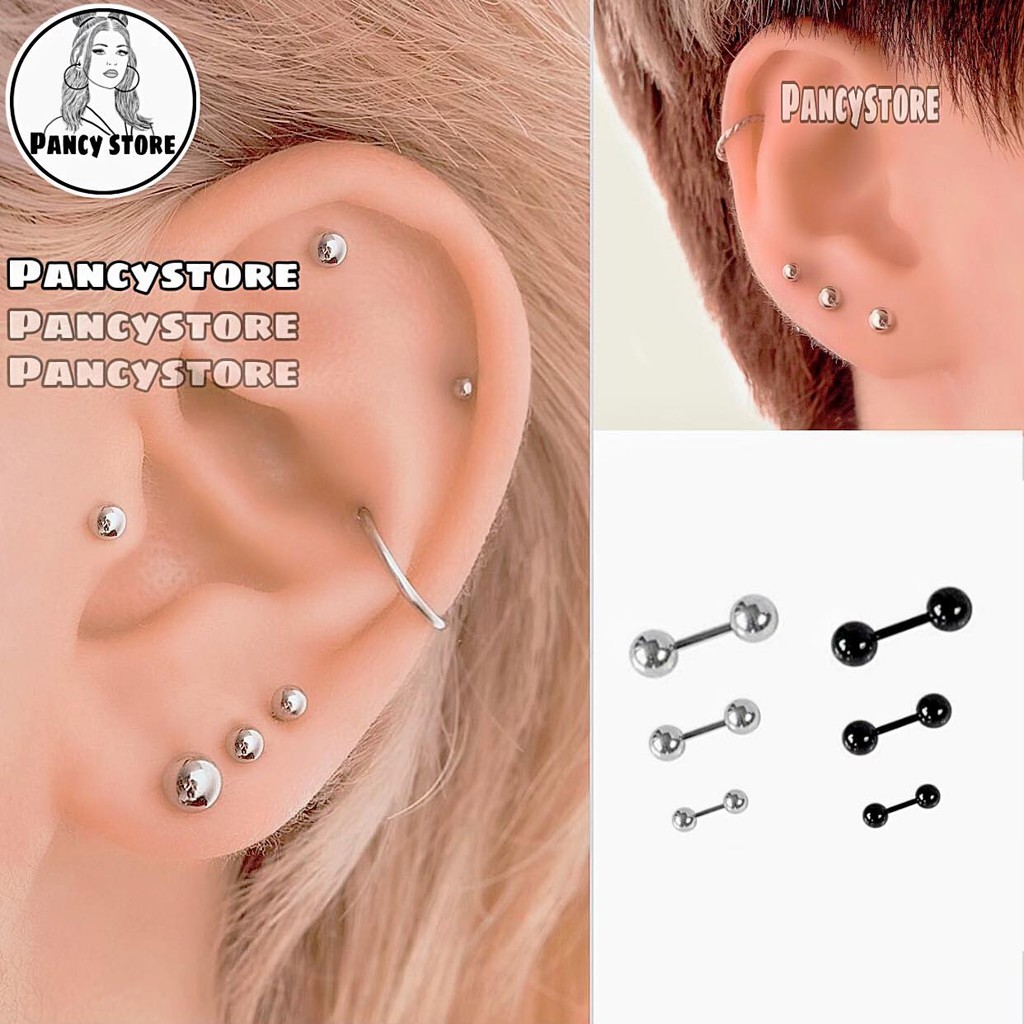 Khuyên Tai Bông Tai Titan Đầu Tròn Bi Không Gỉ - Khuyên Tai Tạ Trơn Straight Barbell Cho Nam Nữ