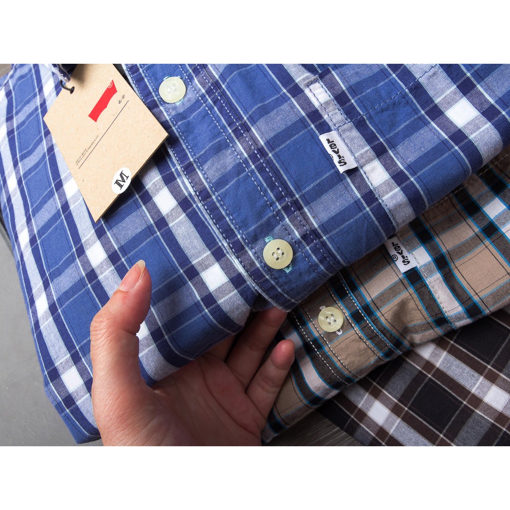 [Ảnh thật 100%] Áo sơ mi caro tay ngắn cao cấp LEVIS màu Xanh Dương kẻ trắng - Phong Cách Du Lịch | BigBuy360 - bigbuy360.vn