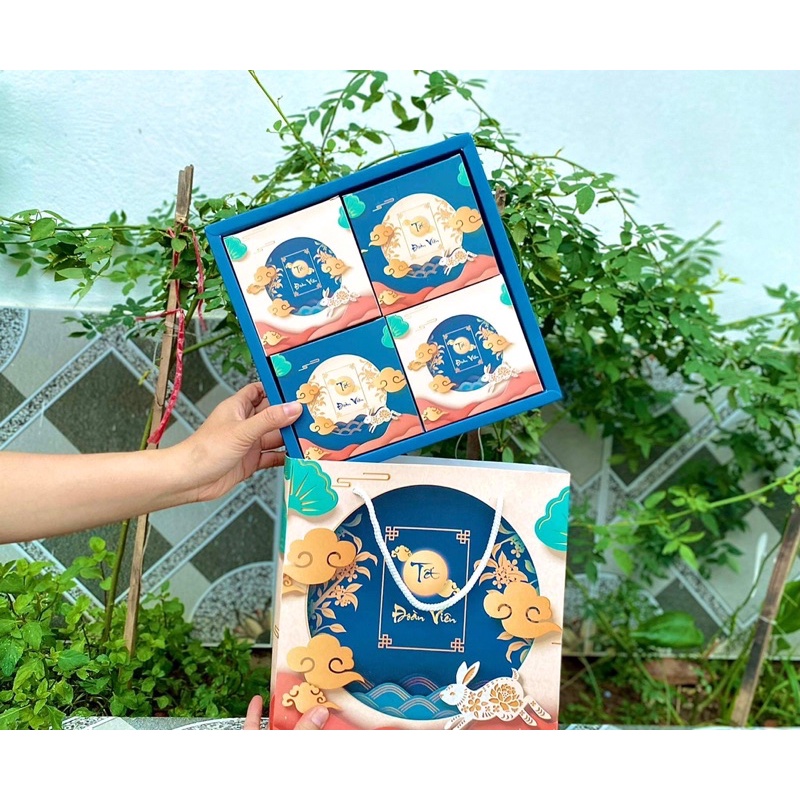 Set hộp và túi đựng bánh trung thu 4 bánh 150-200gr