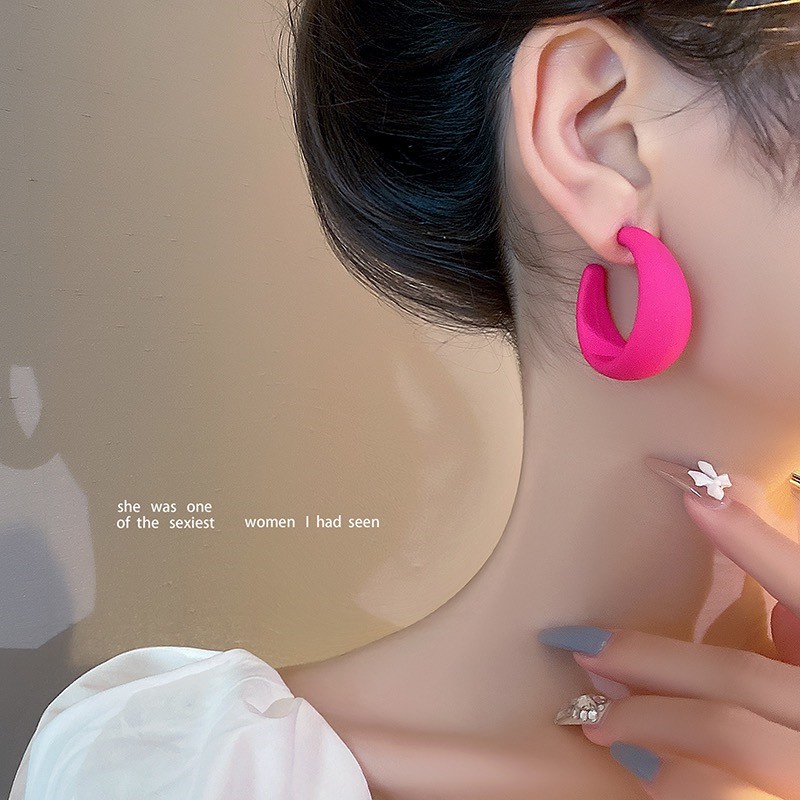 Bông tai bạc 925 hình chữ C màu sắc ngọt ngào phong cách Hàn Quốc C380
