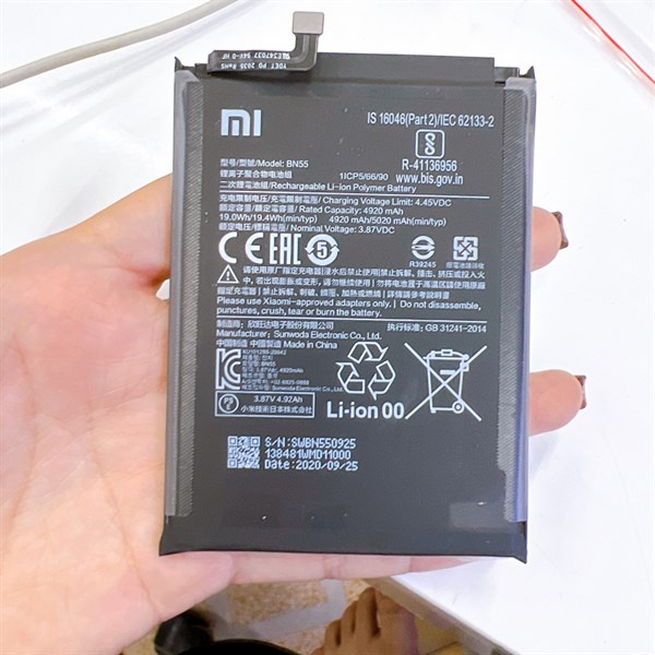 Pin gắn trong Xiaomi Redmi Note 9s - BN55, bảo hành đổi trả.