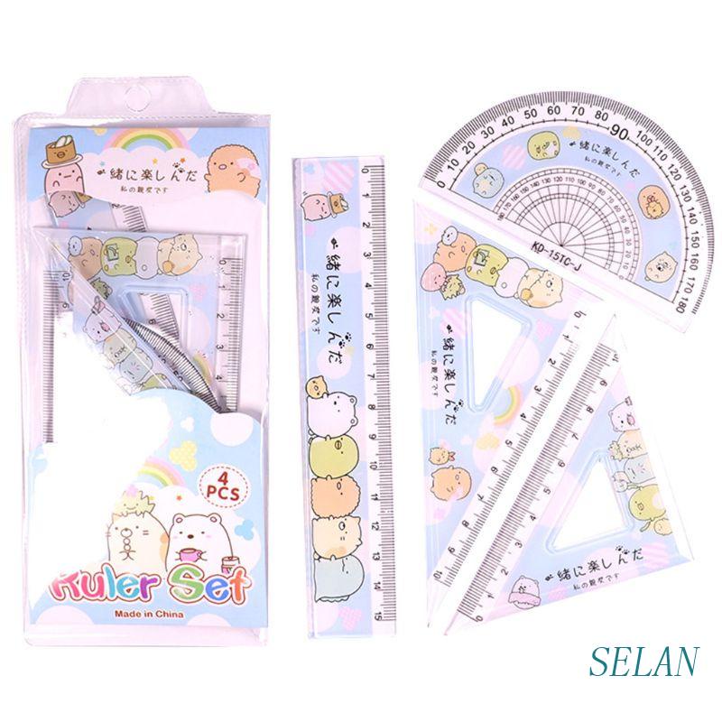 Set 4 Thước Kẻ Tam Giác Họa Tiết Hoạt Hình Dễ Thương