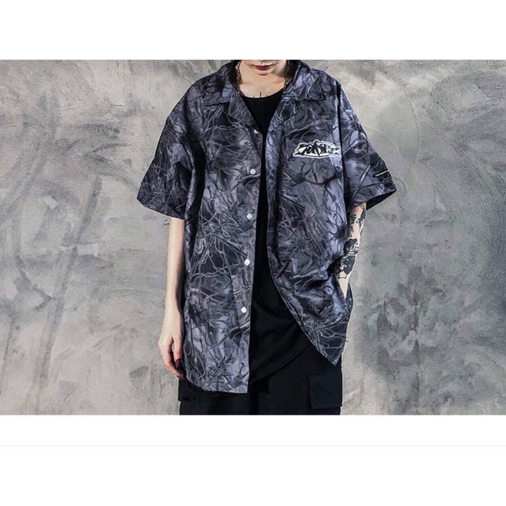 ÁO SƠ MI LOANG MẠCH MÁU NAM NỮ CỔ BẺ TAY LỠ IN CHỮ - ÁO LOANG FORM RỘNG UNISEX CÁ TÍNH