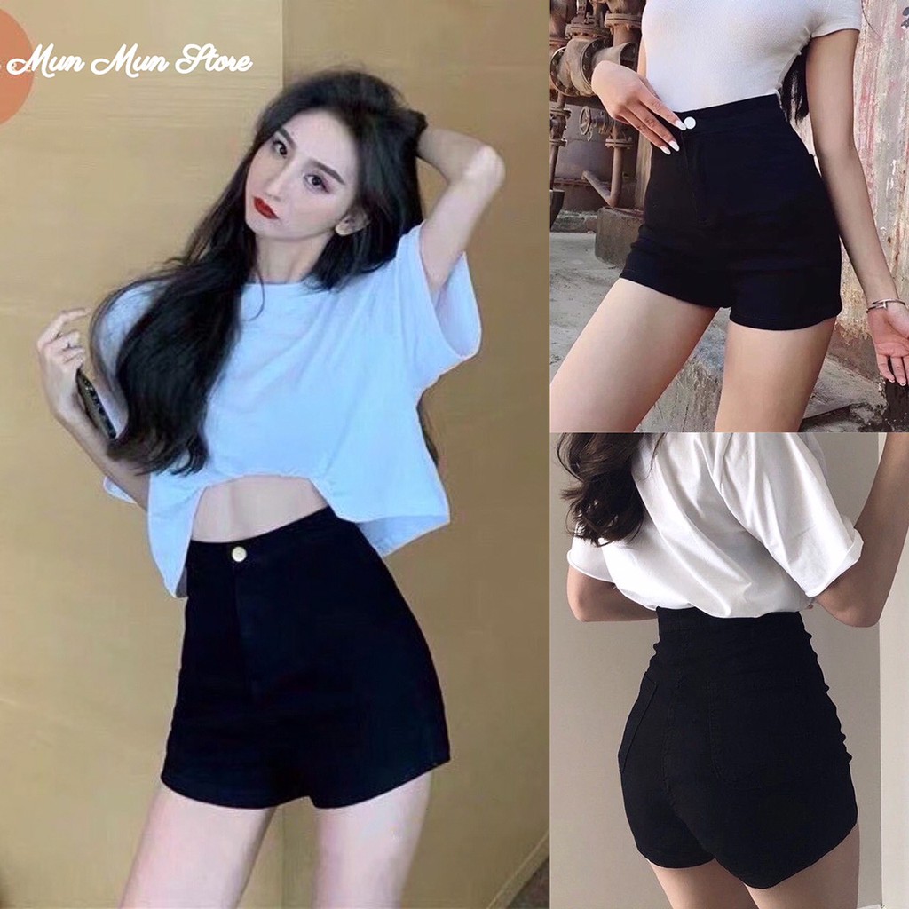 [𝗛𝗶̀𝗻𝗵 𝗧𝗵𝗮̣̂𝘁]Quần short jean nữ lưng cao, quần đùi chất kaki jean co giãn mềm mại, hình chụp sàn mẫu thật munmunstore
