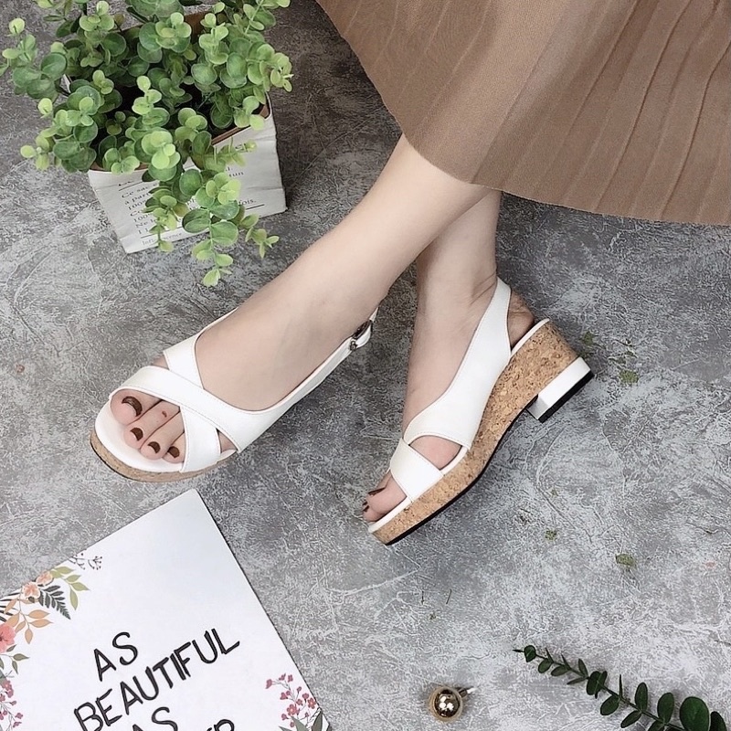 Giày sandal xuồng nữ- Sandal xuồng CnK quai chéo bo sườn duyên dáng cao 6p hàng VNXK êm chân