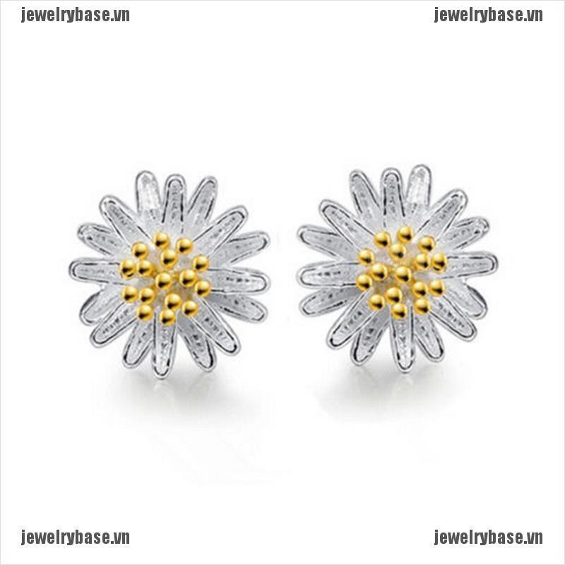 [Base] Fashion Jewelry 925 Sterling Silver Chrysanthemum Daisy Shape Ear Stud Earrings [VN]