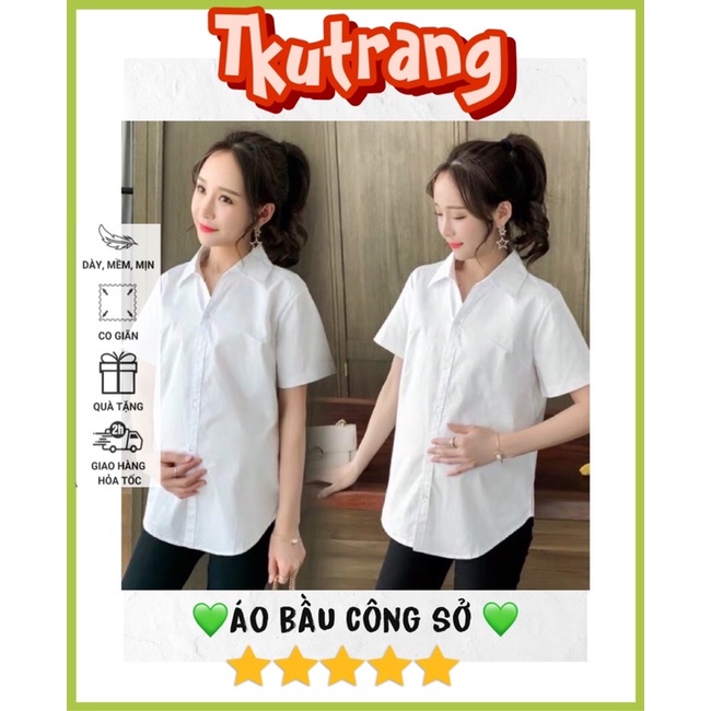 Áo bầu sơ mi nữ trắng form rộng công sở kiểu tay ngắn đẹp SM07