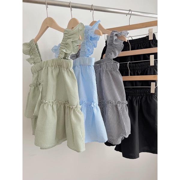 Set babydoll ulzzang nữ cá tính, Set đồ nữ đi chơi mùa hè gồm áo 2 dây nữ và quần short nữ cạp chun