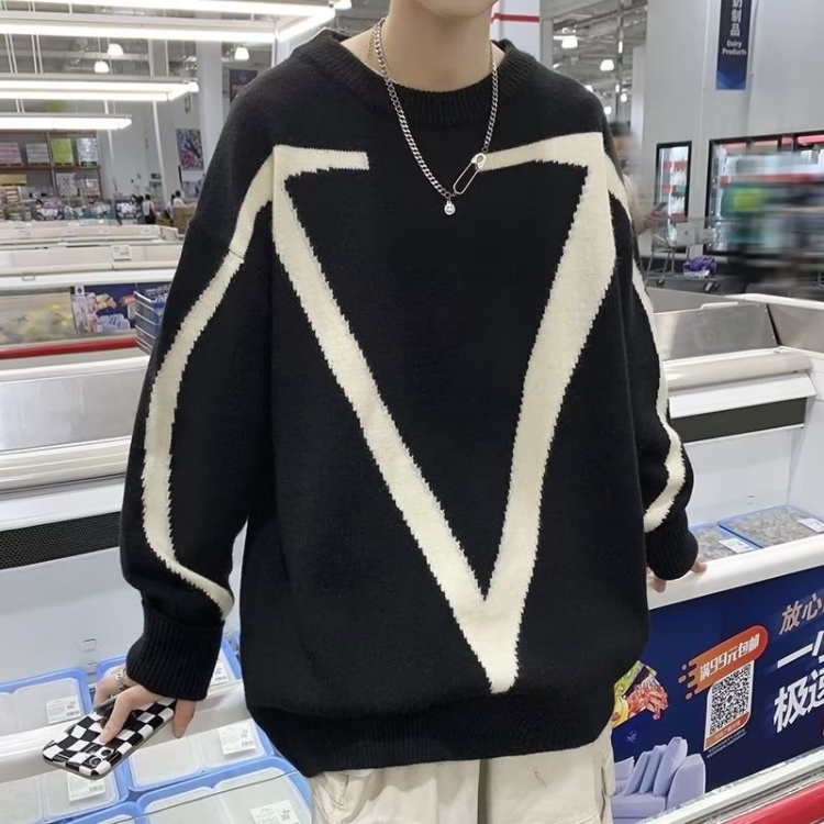 Áo sweater Dệt Kim Tay Dài Cổ Tròn In Họa Tiết Đơn Giản Thời Trang Hàn Quốc Cho Nam Nữ Áo len nam dài tay giản dị