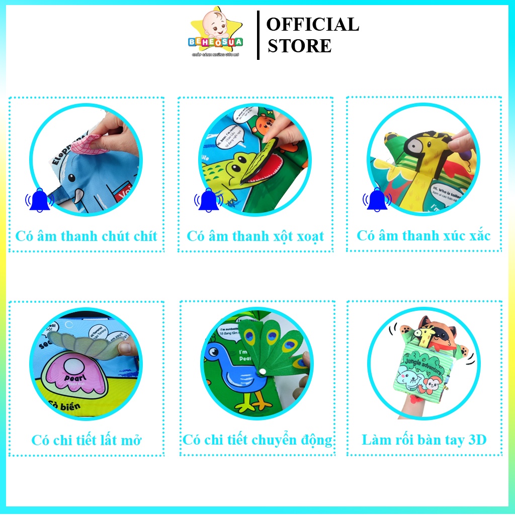 Sách vải cho bé kèm rối tay tương tác 3D thương hiệu Bé Heo Sữa