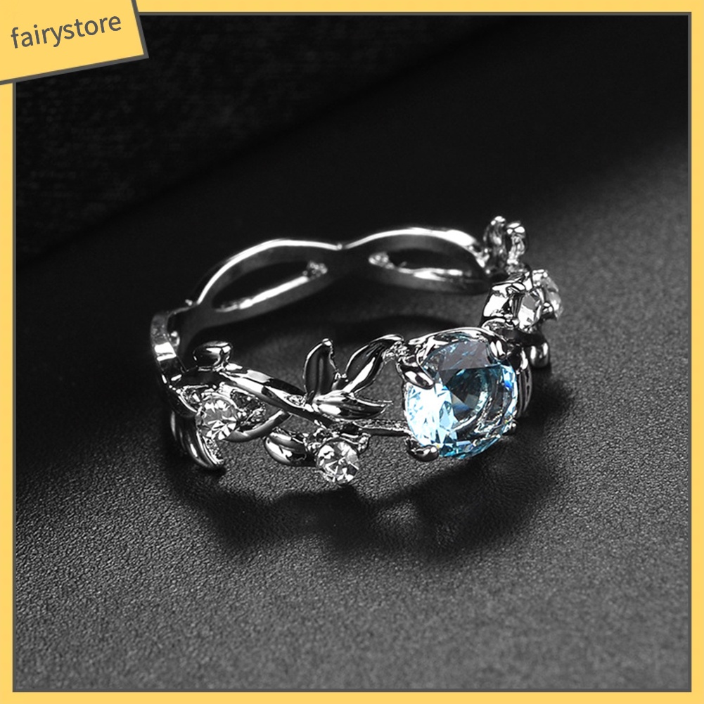 Nhẫn Hợp Kim Hình Lá Đính Đá Lấp Lánh