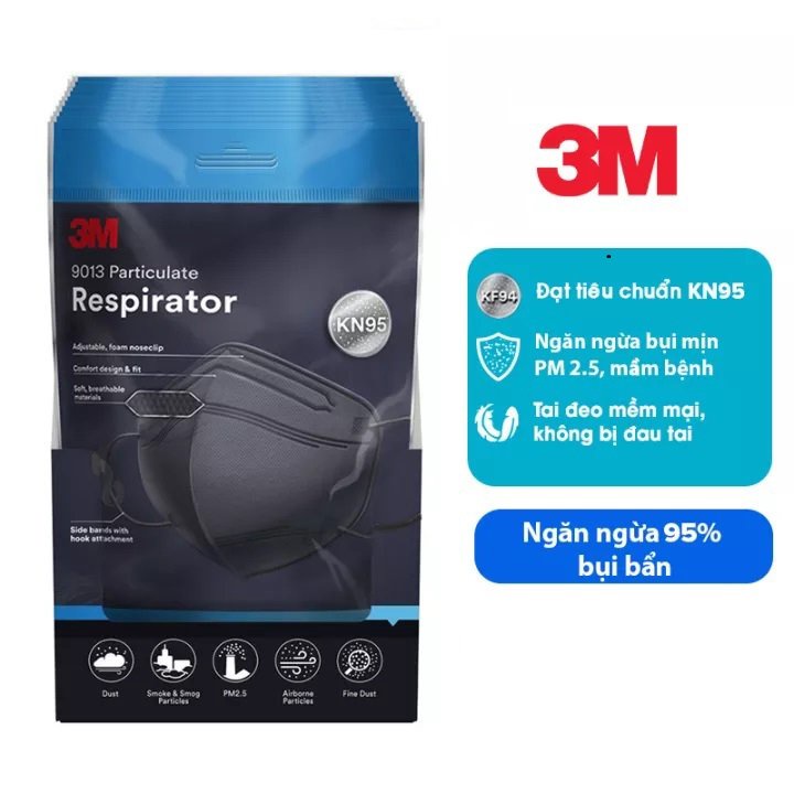 Khẩu Trang 3M 9013 đạt chuẩn KF94, Ngăn ngừa bụi mịn PM2.5 Trắng Đen