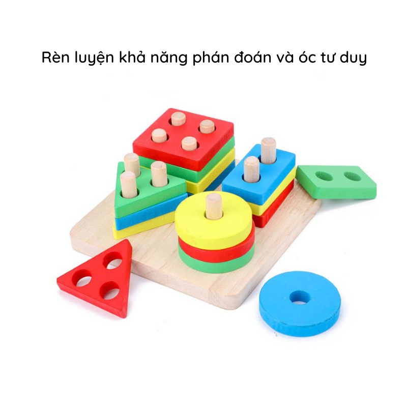 Đồ chơi gỗ thả hình trụ 4 khối AIQ nhiều màu sắc kích thích tư duy và phát triển trí não cho bé