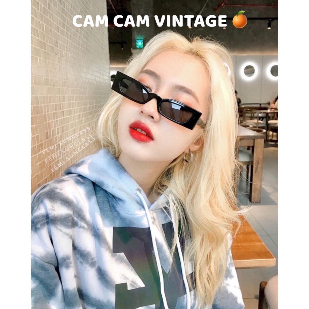 Kính râm kính mát nữ chữ nhật nhỏ ti hin sang chảnh gọng trắng chữ nhật đi biển đi du lịch