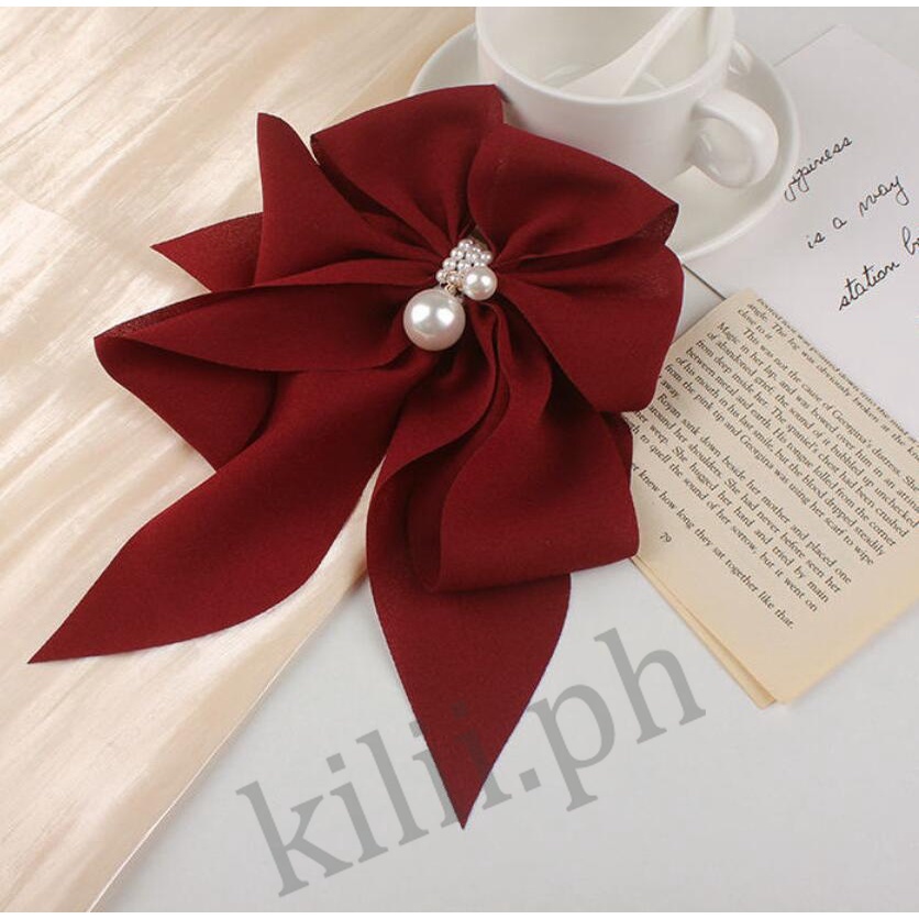 Kẹp Tóc Nơ Ruy Băng Đính Ngọc Trai Thời Trang Hàn Quốc Dành Cho Nữ