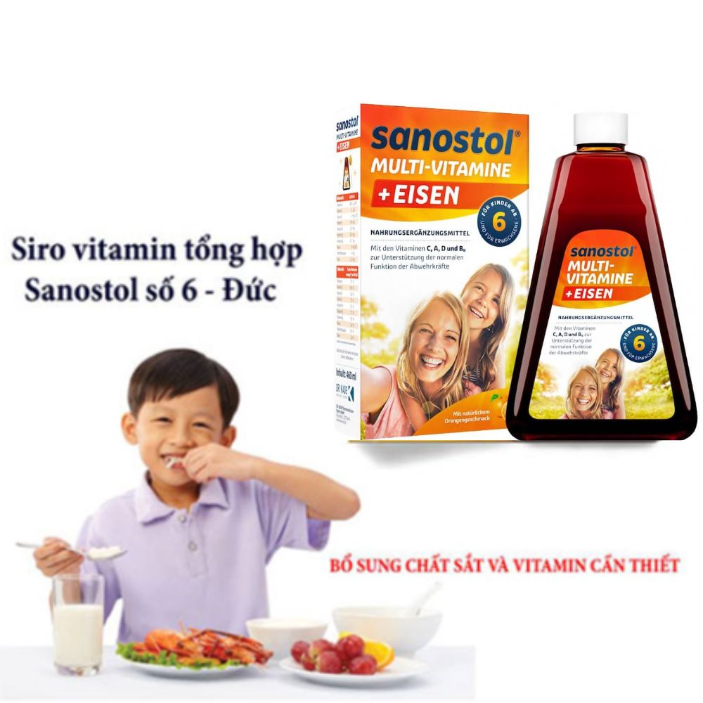 Siro vitamin tổng hợp cho bé biếng ăn chậm lớn Sanostol Đức số 1,3,6 hỗ trợ tăng sức đề kháng và hệ tiêu hoá, miễn dịch