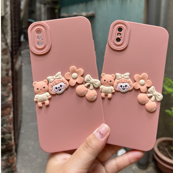 💕 CUTE CHARM HÌNH DÁN CHÌM 💕 Ốp lưng IPHONE cạnh vuông bảo vệ camera Gấu Brown candy hồng 7 8 X XS 11 12 13 PLUS PRO MAX