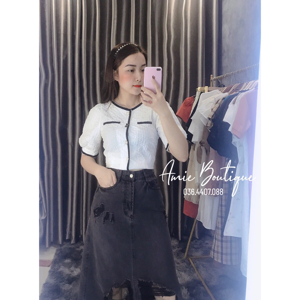 HÀNG CAO CẤP - Áo sơ mi viền xốp hai màu ĐEN - TRẮNG | BigBuy360 - bigbuy360.vn