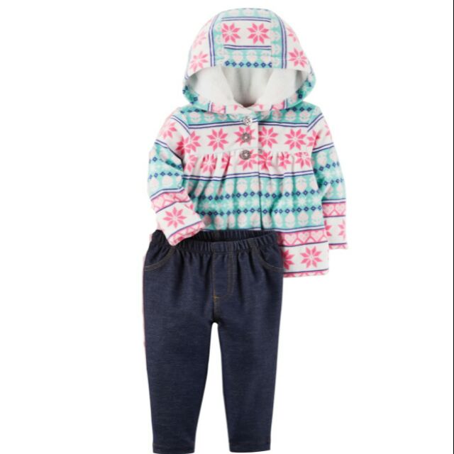 Set áo khoác nỉ carter + quần giả bò 9-24m
